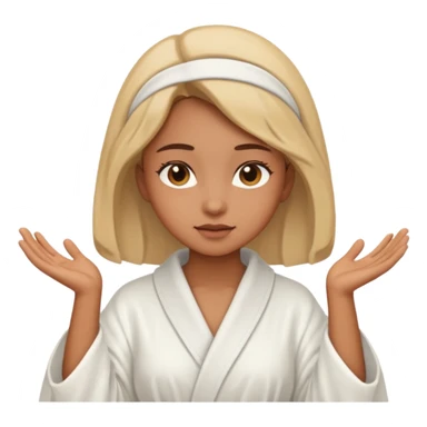 girl having facial wearing white robe, light brown colour sticker