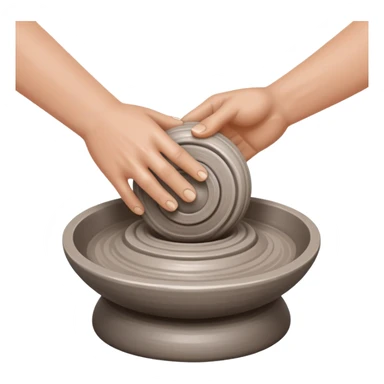two hands kneading a ball of clay over a silver pottery wheel sticker