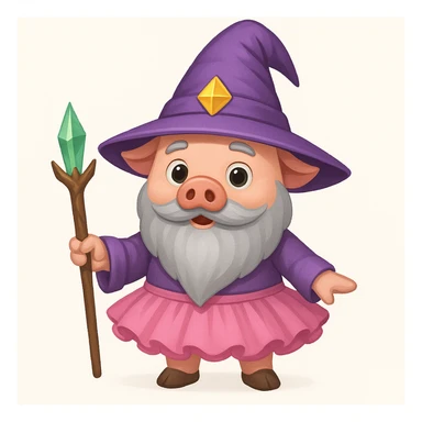 Add a pink tutu to the pig wizard character. The original style is emoji style, but since emoji style does not support editing, please create the edit in a style that respects the emoji look and feel, focusing on a concise and clear representation of the pig wizard wearing a pink tutu. sticker