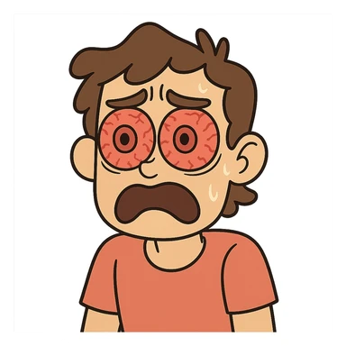 a person with big, reddened eyes, looking shocked and uncomfortable, as if vinegar was dripped into their eyes, cartoon style, clear facial expression sticker