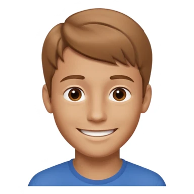 round emoji, smiling young man with light brown hair, neutral background, subtle 3D effect, high resolution, no text sticker