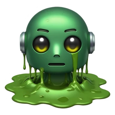 An emoji of a green robot melting away covered in thick green sludge sad and depressed  sticker