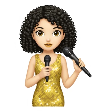 girl in yellow blink dress, black curly hair, holding a mic



















 sticker