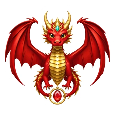 Golden Dragon with wings crest/brosch in a circle with red gems sticker