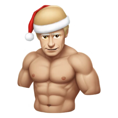  Muscular and topless Vladimir Putin with wearing a Santa hat sticker