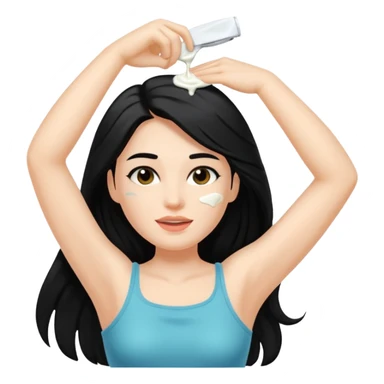 woman black long hair shaving armpit with cream on armpit sticker