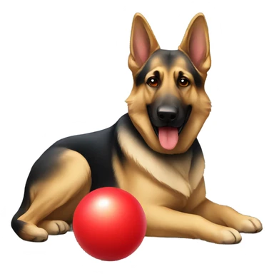 German shepherd with red ball sticker