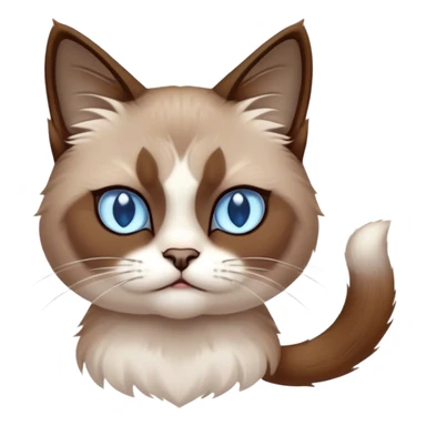 Cinematic Meme-Worthy Grumpy Snowshoe Cat Portrait Emoji, Head held high but eyes filled with dramatic disappointment, soft brown fur, white paws planted firmly in defiance, signature grumpy cat frown perfectly etched on its face, icy-blue eyes radiating pure disapproval, Simplified yet hilariously over-exaggerated features, highly detailed, glowing with an aura of supreme annoyance, high shine, exhausted yet judgmental, stylized with an almost regal pettiness, bright but brooding, soft glowing outline, capturing the essence of a feline that has seen it all and is thoroughly unimpressed, so meme-worthy it feels like it could instantly become the next viral sensation of grumpiness! sticker