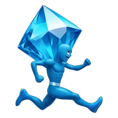 A blue diamond with a face, arms and legs running towards the finish line sticker