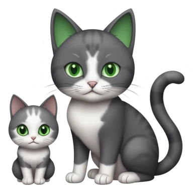 2 different coloured small cats including a dark grey and white and a completely solid dark grey with green eyes and only white paws sticker
