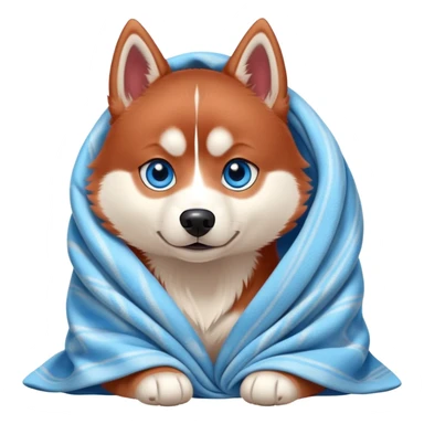 cute, disney-style, red siberian husky with blue eyes in a blanket sticker