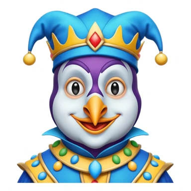 crazy colorful neutral penguin jolly joker, medieval, vintage, court jester, mac os icon, blue color sticker