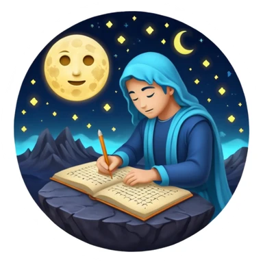 human mystic writing formulas on glowing moon surface sticker