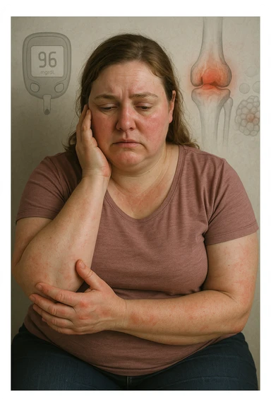 Donna con insulino resistenza e infiammazione cronica nel corpo. immagine realistiche sticker