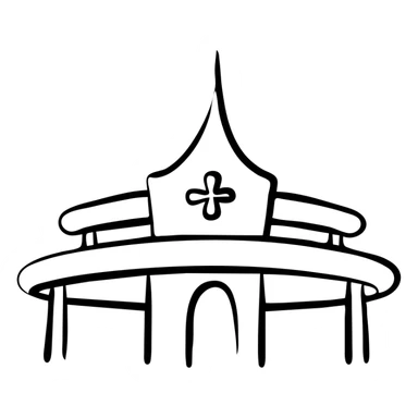 Hospital in Thailand with traditional Thai roof peaks and medical cross sticker