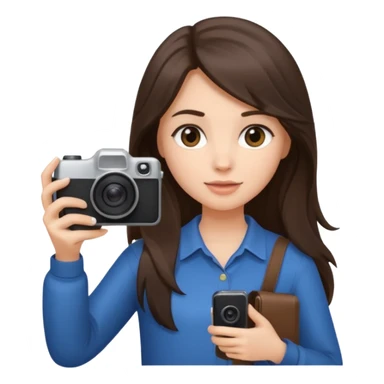 a brunette girl with loose hair below her shoulder holds a camera and a phone in her hands sticker