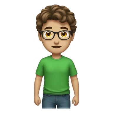 male nerd brown hair heart with hand using green t-shirt sticker