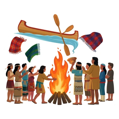 Potlatch ceremonies often began as a feast and culminated in a fire, sometimes with the outright destruction of property, like tossing blankets into a fire, breaking canoes, or throwing heirloom coppers into the ocean. sticker