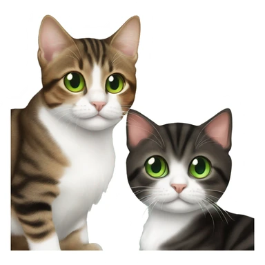 3 cats. brown tabby with green eyes, black tuxedo with green eyes, brown kitten with orange eyes sticker