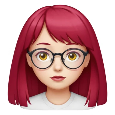 Menina com cabelos vermelho Cherry, liso com franja,olho direito rosa e olho esquerdo amarelo,pele clara e com oculos  sticker