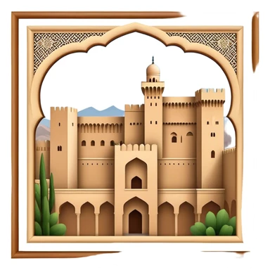 Realistic Alhambra de Granada Landmark Emoji, showcasing the Moorish palace’s intricate arches, geometric patterns, and historic fortress walls. sticker