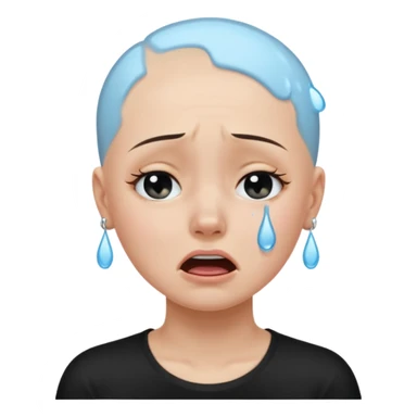 a pretty bratz fair bald girl with no hair crying wearing a tight black tee sticker