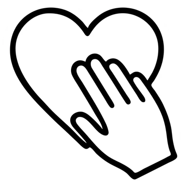 icon of hand gently placed over heart, representing deep emotional satisfaction, simple iconic style sticker