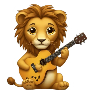  Young lion holding a guitar sticker