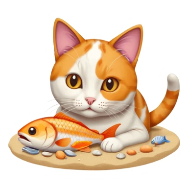 Cat eating on a beach sticker