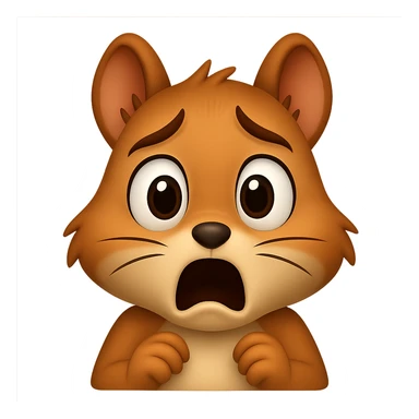 Make the squirrel look scared, with wide eyes and a startled expression, in apple emoji style, with no background (transparent). sticker