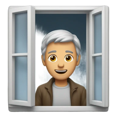 Tall tannish man with gray hair opening a window  sticker