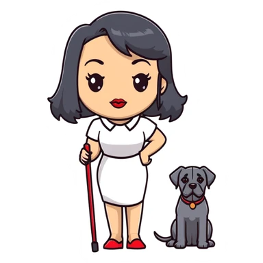 woman with long black hair and red lips next to a black Cane Corso dog with cropped ears and short tail sticker