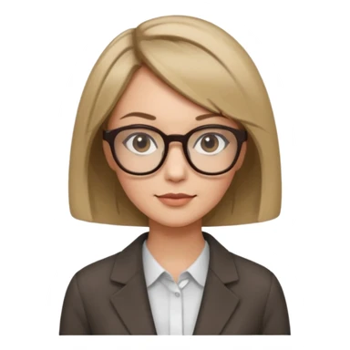 woman dark blonde petite bob haircut wears dark squarish glasses, classic clothes sticker