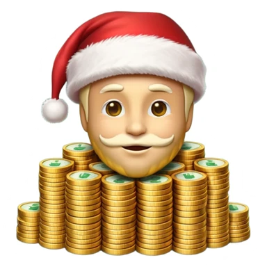 A confident rich emoji face wearing a Santa hat, money stacks, casino vibe, New Year theme, premium 3D emoji style, sharp details, no text, isolated on transparent background sticker