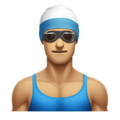 Tired and unsatisfied swimmer after his workout in the swimming pool. Swimmng googles on and swimming cap sticker