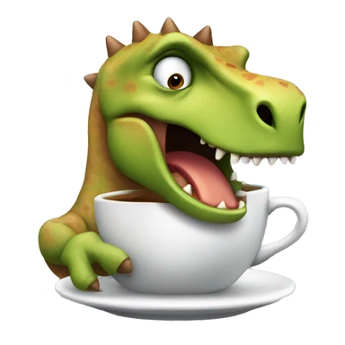 Cranky dinosaur drinking coffee sticker