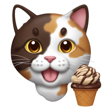 calico cat with chocolate icecream  sticker