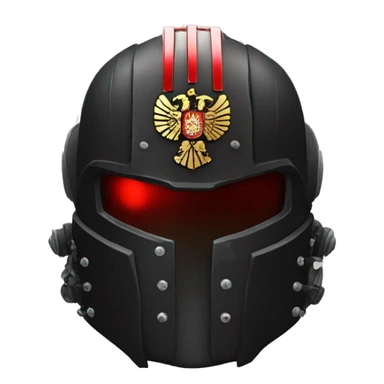 Black Space Marine helmet with red lenses, featuring the Russian coat of arms. sticker