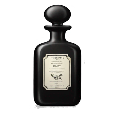 Vintage black perfume bottle with grey label sticker