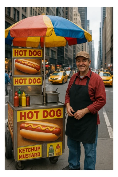 hotdog seller in New York with cart sticker