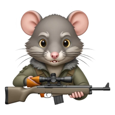 a feral, rabid, rat aiming down a sniper rifle sticker