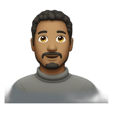 Man with dark hair brushed in left side and a goatee beard wearing a turtle neck tee sticker