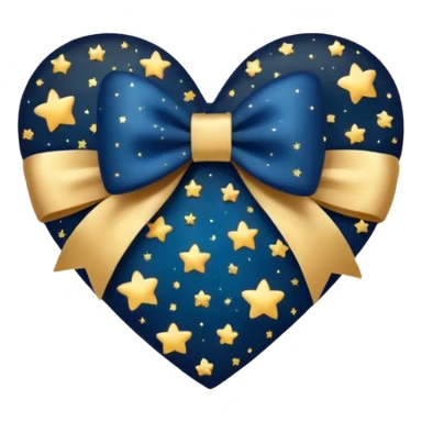 heart with a night sky, gold bow with heart pattern on the bow, apple emoji style sticker