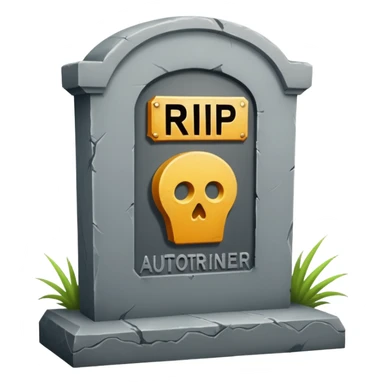 RIP tombstone with label "RIP AutoTrainer" sticker