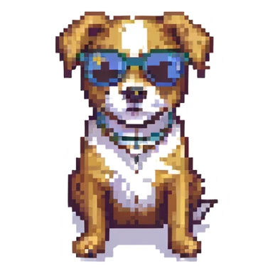 pixel art dog, sunglasses, retro vibe sticker