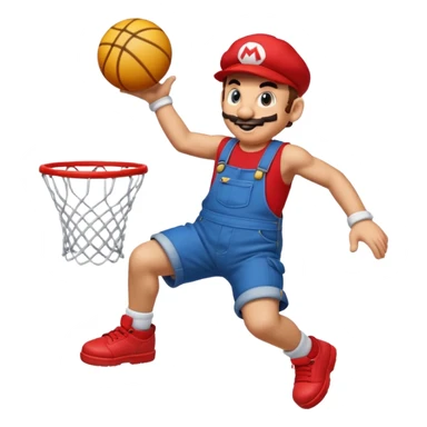 Mario from Smash Bros performing a powerful slam dunk, emoji style sticker