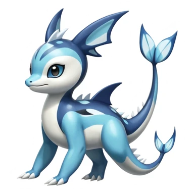 Black and white smooth glossy soft hot Meloetta-Dialga-Orca-Primarina-Vaporeon-Pokémon-Fakémon-fusion-hybrid-creature (full body), 4-legged,  sticker