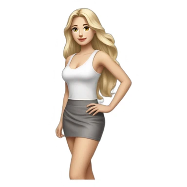 hyperrealist caucasian long blonde hair brown eyes woman white strap low cut tank top gray tight mini skirt black high heeled shoes full body sticker