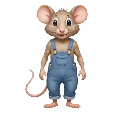 dizzy cartoon hillbilly rat wearing overalls no shirt. standing and talking full body. human eyes. teeth showing talking. walking talking moving arms sticker