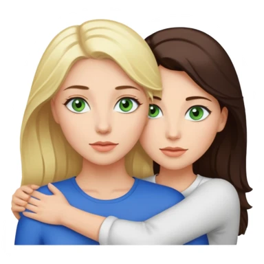 Blondynka z zielonymi oczami przytulająca się do brunetki z niebieskimi oczami sticker